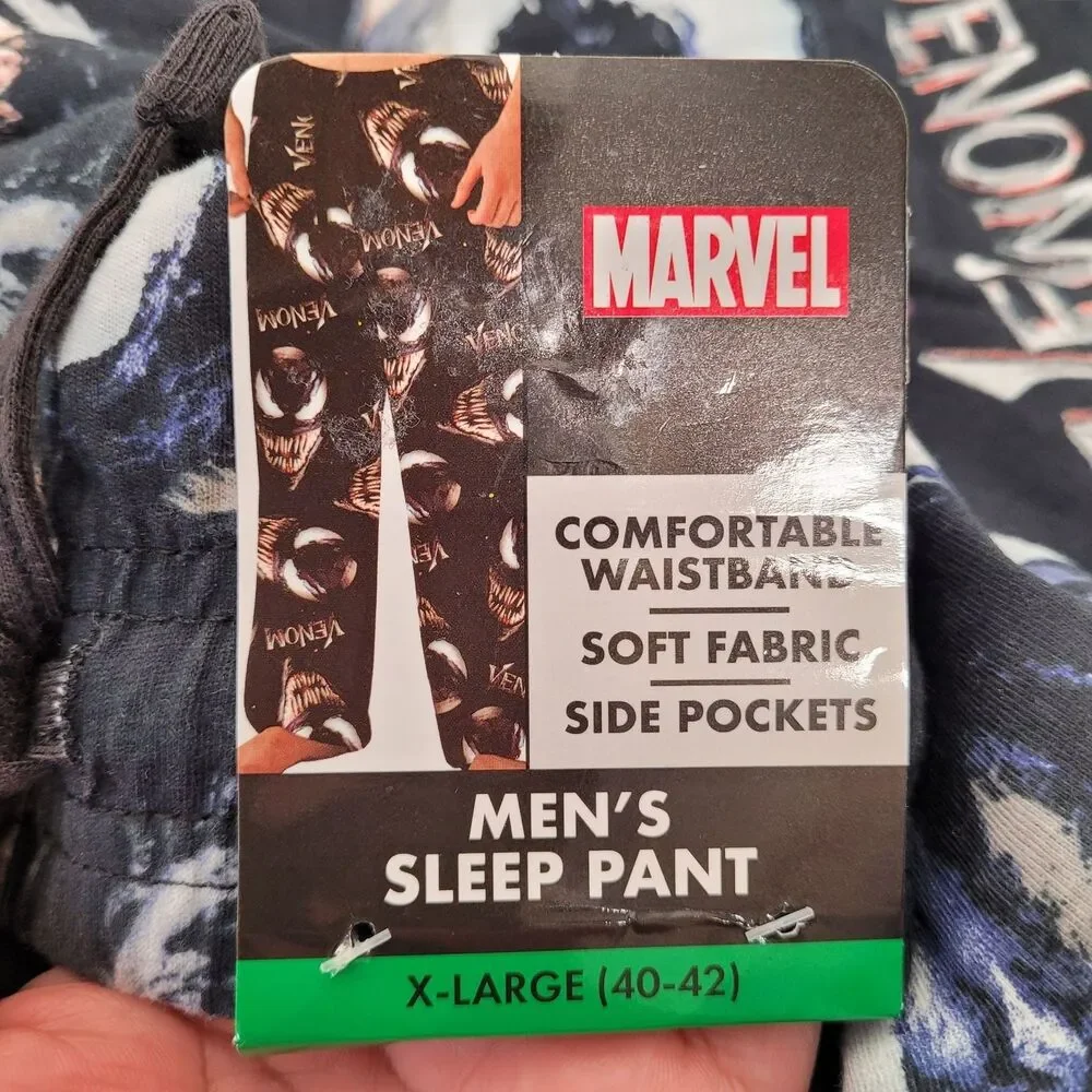 Marvel Venom Pattern Men's Sleep Pants With Elastic Waist & Drawstring  X-Large